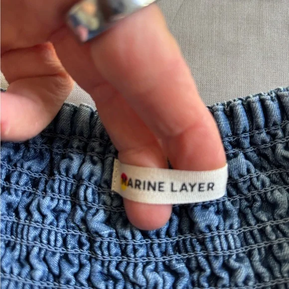 Marine Layer Bea Chambray Midi Skirt Smocked Waist Soft Flowy Cottagecore Small - Picture 5 of 10